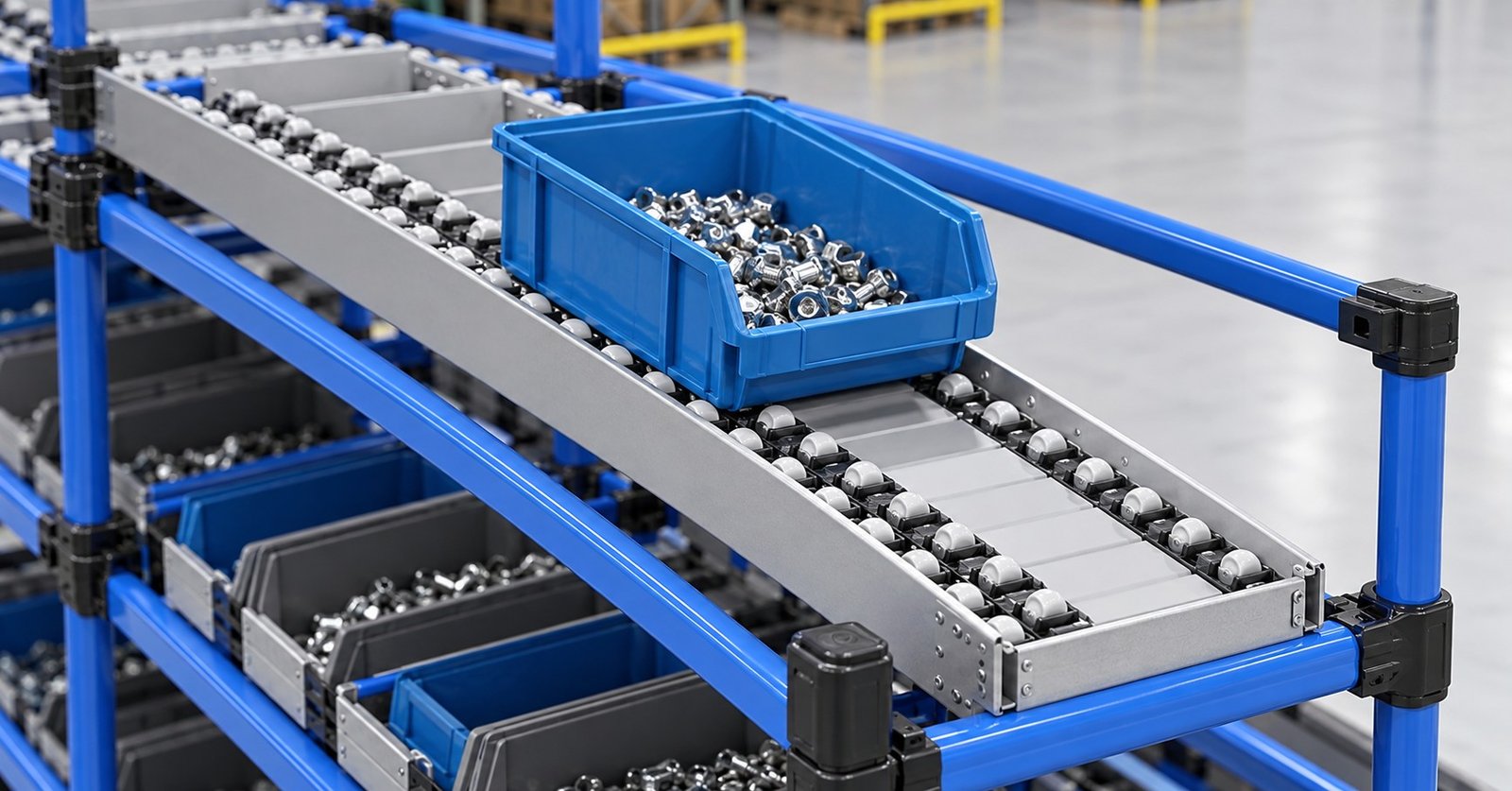 Cara Kerja Flow Rack Gravitasi pada Pipe Joint System